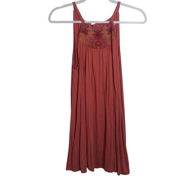Anthropologie One September Taren Halter Tank Top Flowy Coral Embroidery Size S - Picture 2 of 8